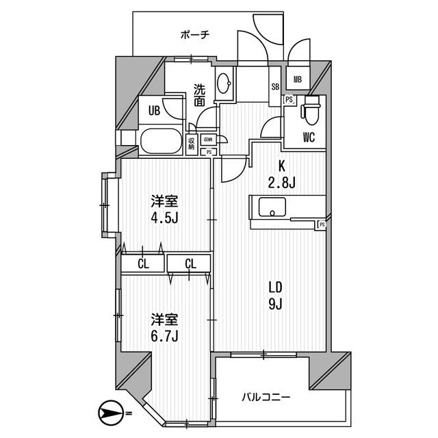 アーデンタワー北堀江(2LDK/6階)の間取り写真