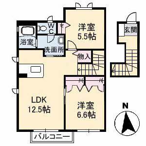 シャーメゾンエスパシオ (2LDK/2階)の間取り写真