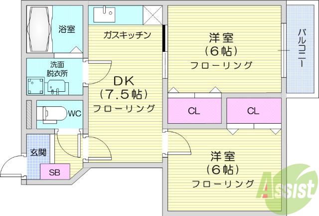 レジデンス オリーブⅡ(2DK/1階)の間取り写真