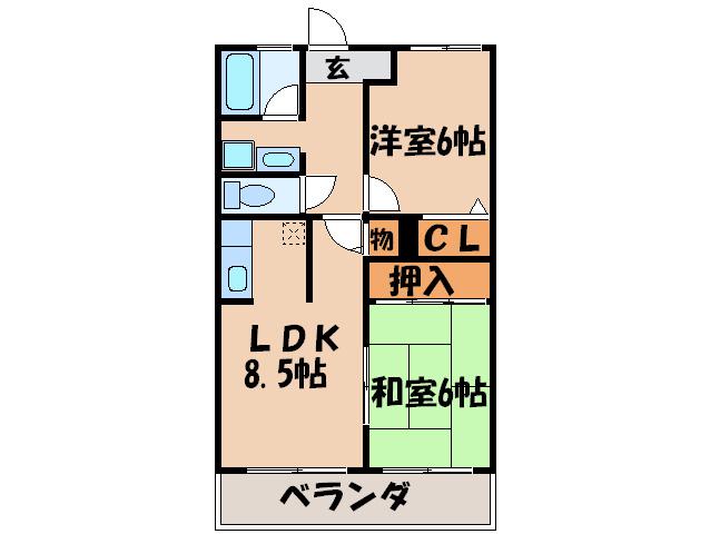 グリーンサム弐番館(2LDK/4階)の間取り写真