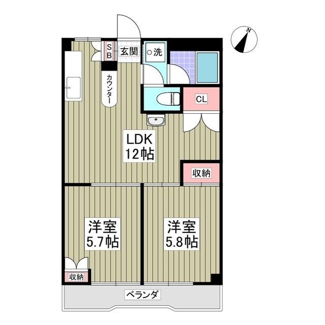 コーポ山隆(2LDK/3階)の間取り写真