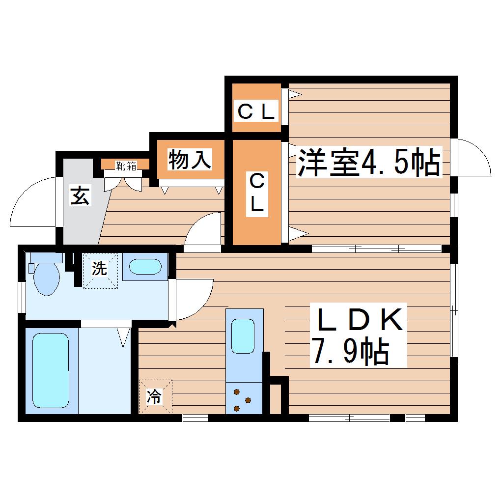 ディアコート鷹乃杜(1DK/1階)の間取り写真