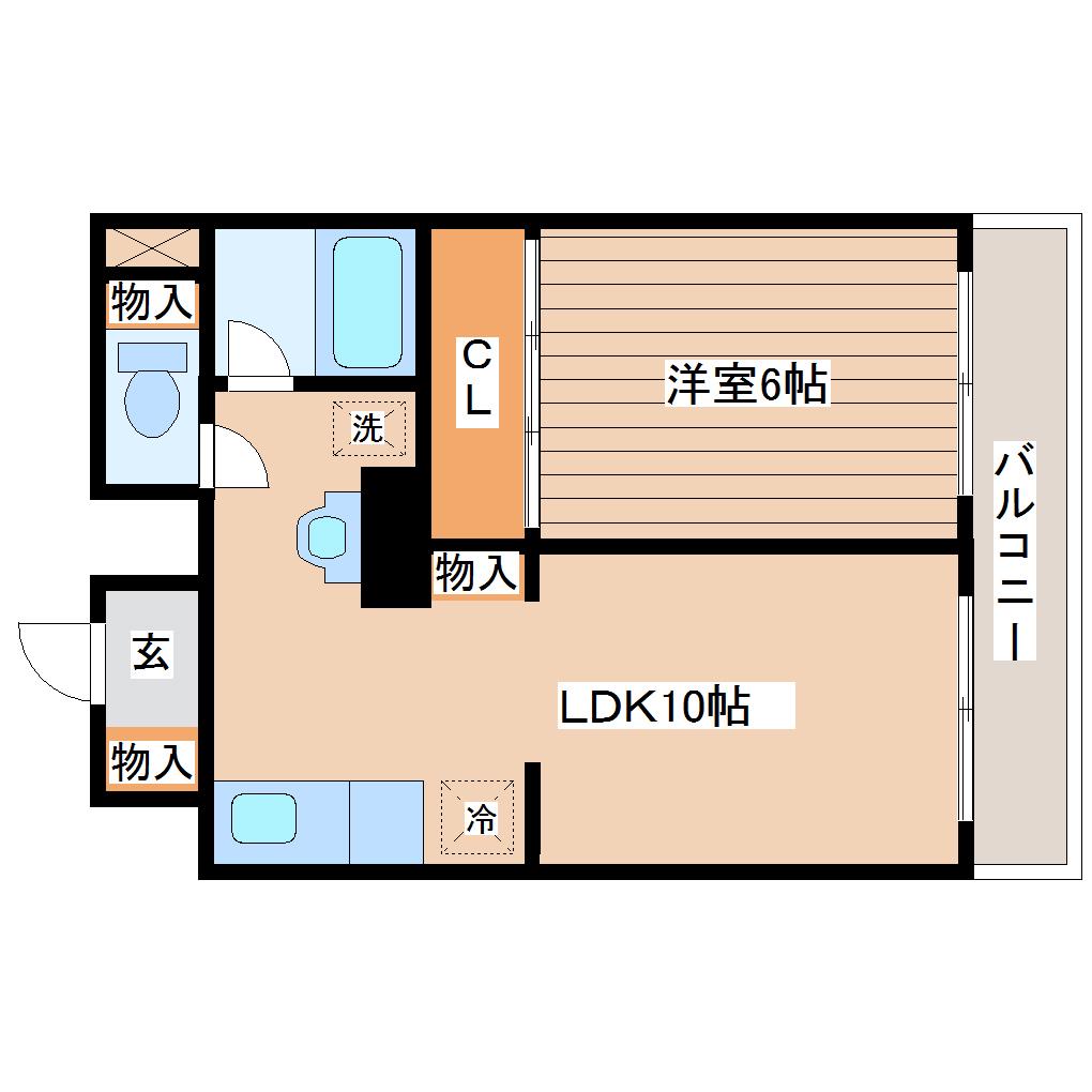 平和マンション北仙台(1LDK/3階)の間取り写真