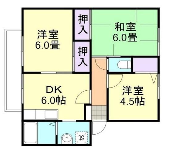 プロムナードA棟(3DK/1階)の間取り写真