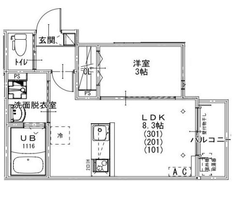 ASTRO RESIDENCE 西大宮(1LDK/2階)の間取り写真