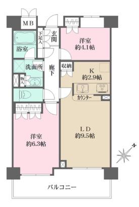 御殿山南パークハウス(2LDK/5階)の間取り写真