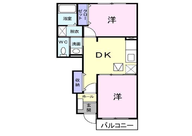 ツイン・パディ-B(2DK/1階)の間取り写真
