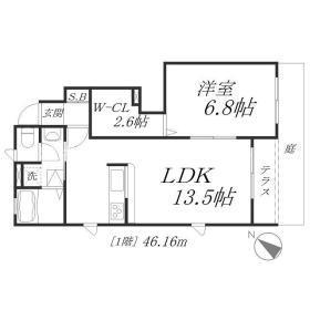 ボヌール佃(1LDK/1階)の間取り写真