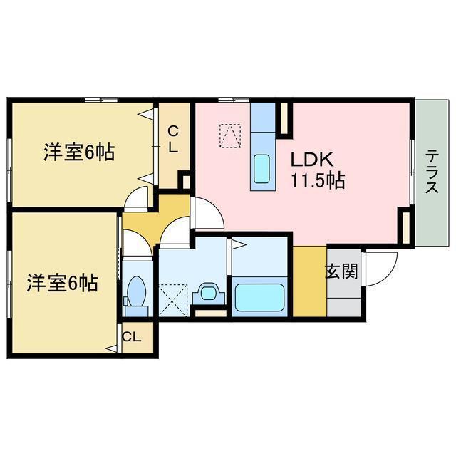 カサベルデ(2LDK/1階)の間取り写真