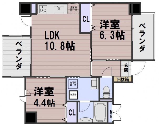 ラティス東野(2LDK/6階)の間取り写真