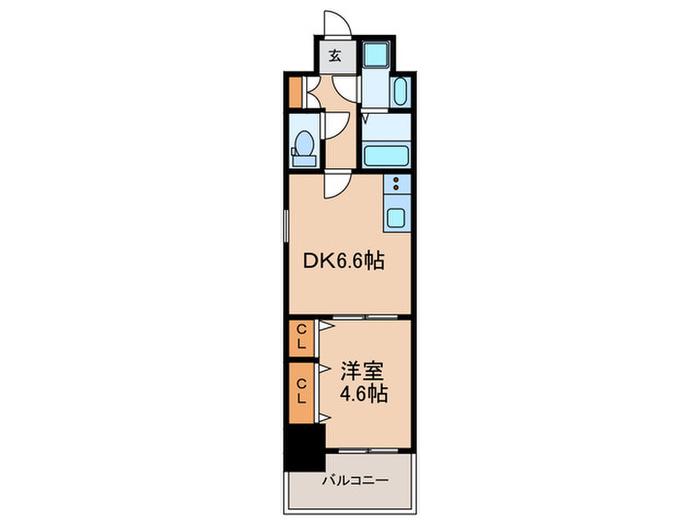 レシオス神戸クラルス(1DK/2階)の間取り写真