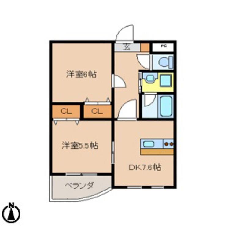 パピーガーデン(2DK/5階)の間取り写真