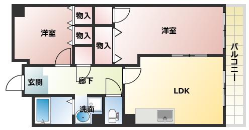 サニーヒル忍ヶ丘(2LDK/3階)の間取り写真