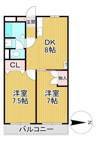 サンシャインコート東合川(2DK/2階)の間取り写真