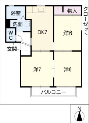ハピネス A棟(3DK/2階)の間取り写真