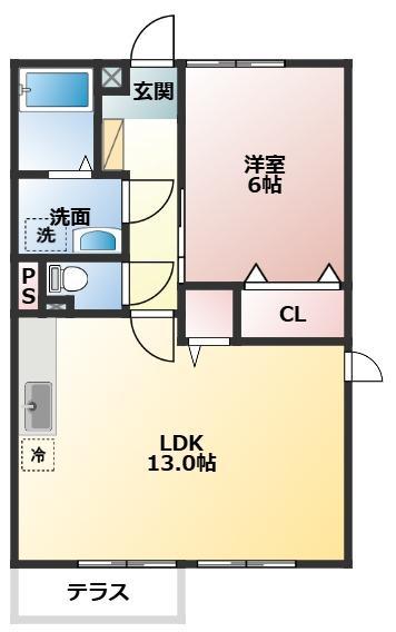 ランドリバーハイツI(1LDK/2階)の間取り写真