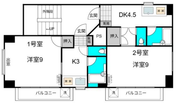 セゾン立花(1K/2階)の間取り写真