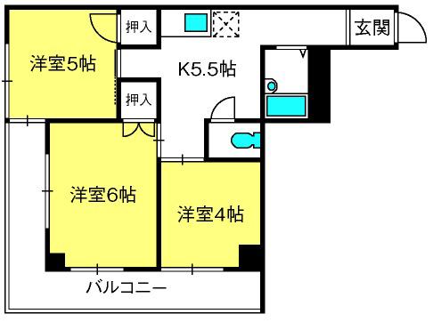 クニイビル(3K/3階)の間取り写真