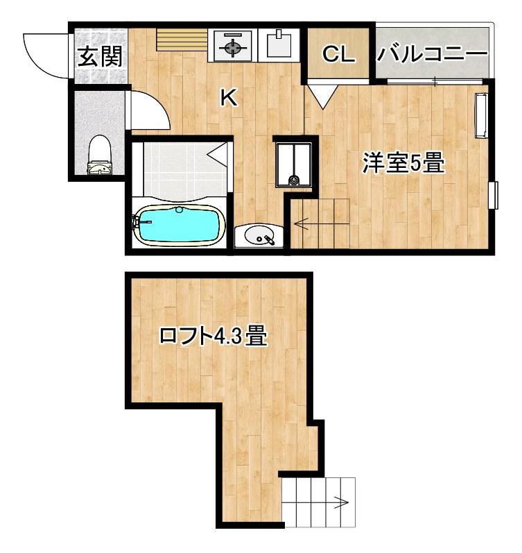 グランビア甲斐町東(1K/2階)の間取り写真