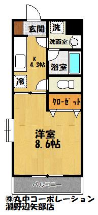 ミドル東大沼Ⅱ(1K/1階)の間取り写真