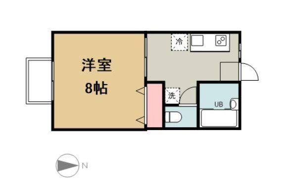 植木ハイツⅥ(1K/2階)の間取り写真