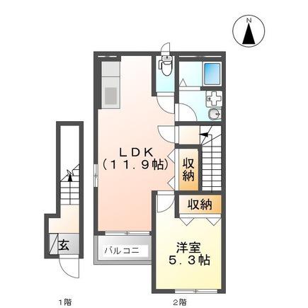 ファインシア2(1LDK/2階)の間取り写真