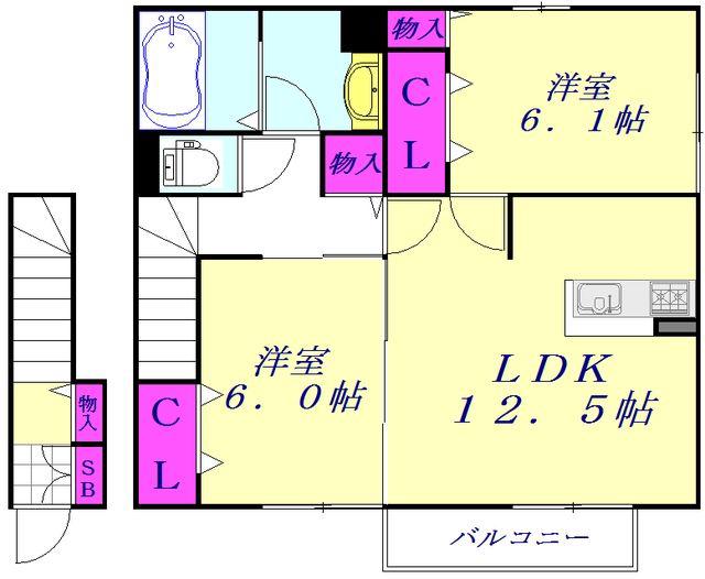 LIBERTE(2LDK/2階)の間取り写真