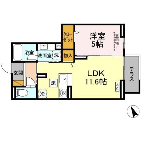 ハスクバーナ江戸川台(1LDK/1階)の間取り写真