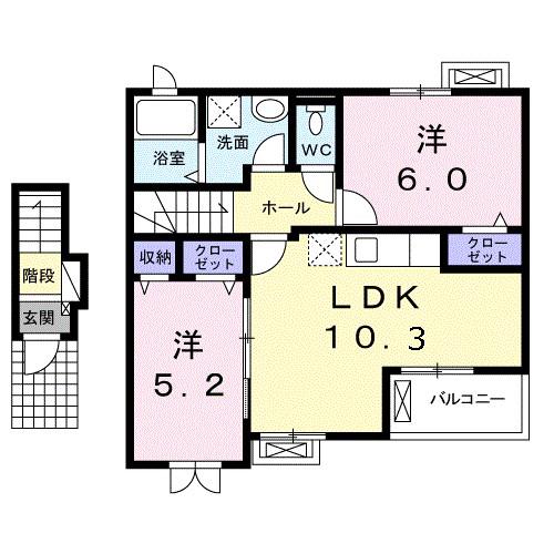 静岡県浜松市中央区 2階建 築11年(2LDK/2階)の間取り写真