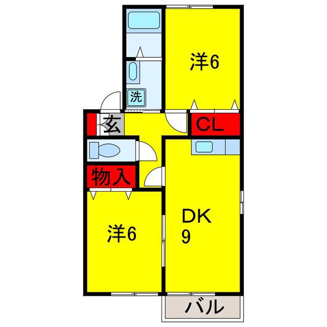 ヴィラージュ(2DK/2階)の間取り写真