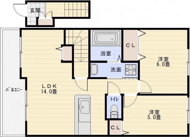 サウスコートⅠ(2LDK/2階)の間取り写真
