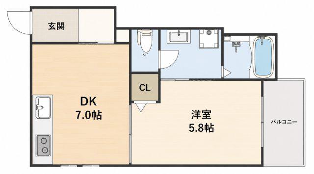 ロワール北大手(1DK/3階)の間取り写真