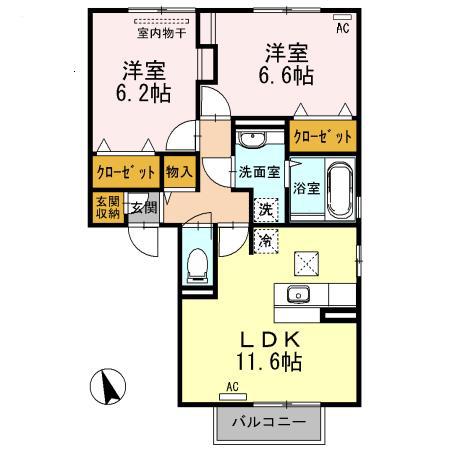 クレエ曙(2LDK/1階)の間取り写真