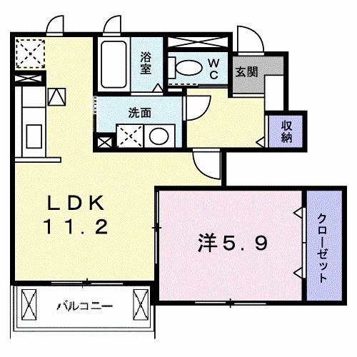 ハッピネスハウス B(1LDK/1階)の間取り写真