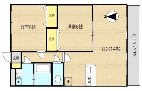 ライス壱番館 202(2LDK/2階)の間取り写真