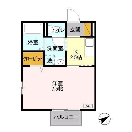 セジュール津田沼(1K/2階)の間取り写真