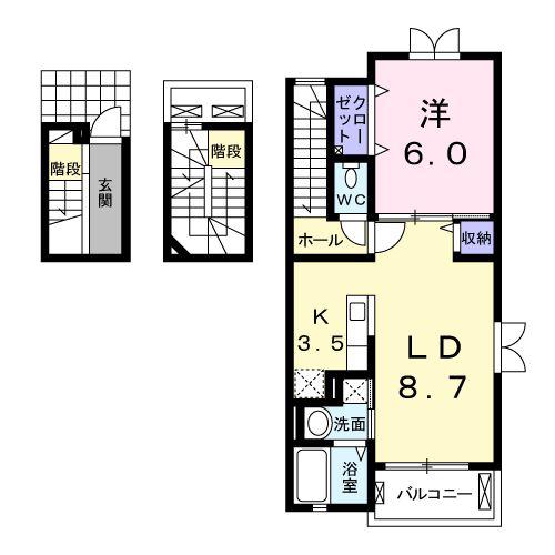 メゾンジュネス(1LDK/3階)の間取り写真