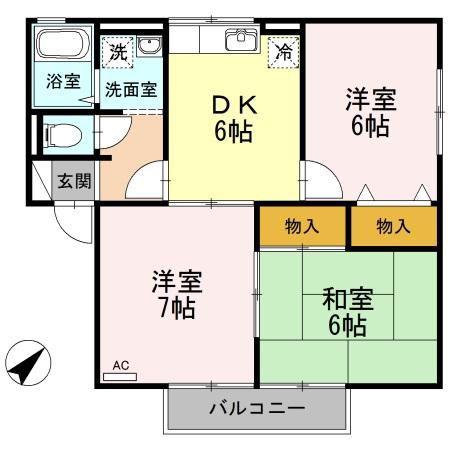 セジュール・ミナミB棟(3DK/2階)の間取り写真