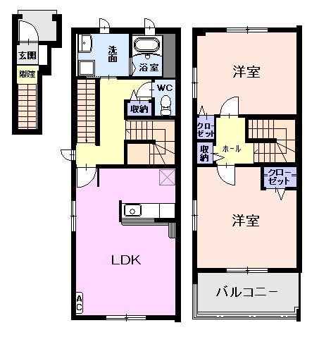 名鉄名古屋本線 新安城駅 徒歩4分 3階建 築17年(2LDK/2階)の間取り写真