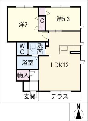 サンシャイン ヒル 帷子B棟(2LDK/1階)の間取り写真