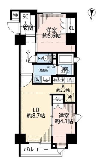 プレール・ドゥーク両国II(2LDK/2階)の間取り写真