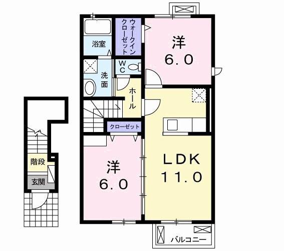 プランドール須恵中央A(2LDK/2階)の間取り写真