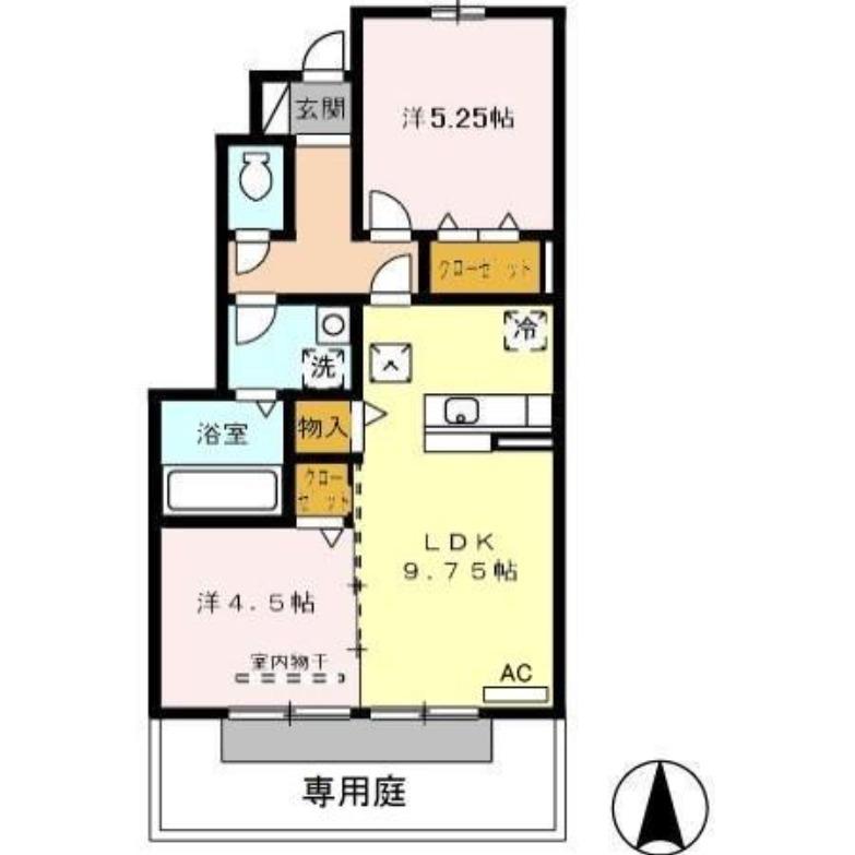 ヴァレーレ若園(2LDK/1階)の間取り写真