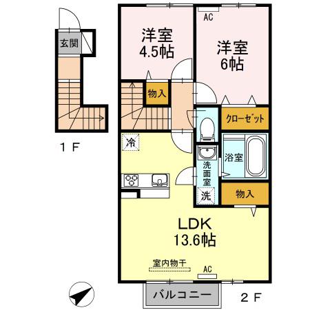 フェリース(2LDK/2階)の間取り写真
