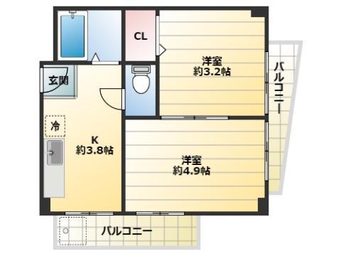 エルパラッツォ記田(2K/2階)の間取り写真