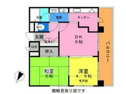 パーク・ノヴァ横浜阪東橋南(2DK/7階)の間取り写真