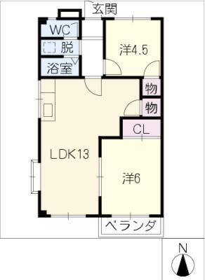 スカイハイツトヨタ(2LDK/3階)の間取り写真