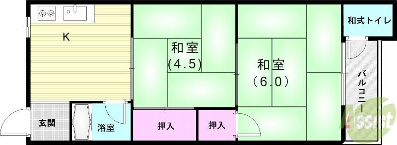 岡口文化(2K/2階)の間取り写真