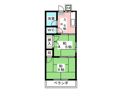 コーポおかもと(2K/2階)の間取り写真