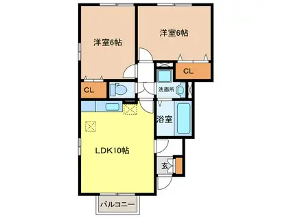 ボヌール ロン トワ B(2LDK/1階)の間取り写真